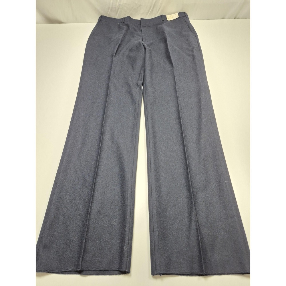VTG Dress Pants Men's 42x36 Blue Wool Flat Front Unhemmed Formal